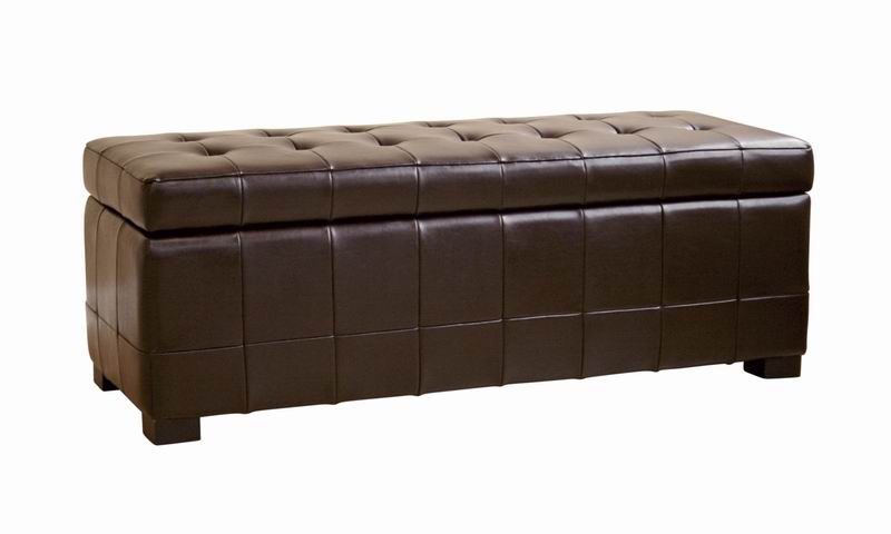 Walter Brown Leather Tufted Large Storage Bench Ottoman